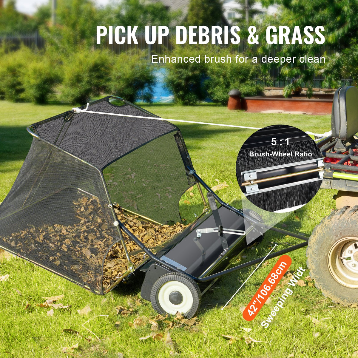 VEVOR 42-inch Lawn Sweeper Tow Behind