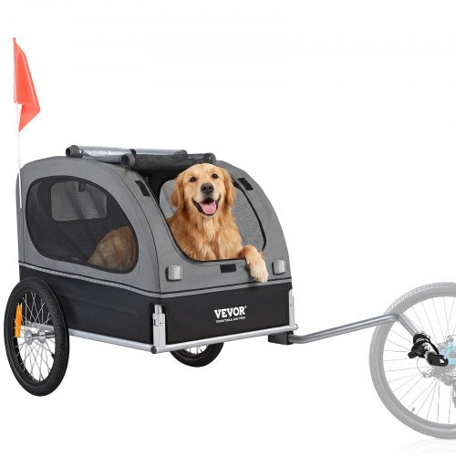 VEVOR Dog Bike Trailer, Supports up to 88 lbs, Pet Cart Bicycle Carrier, Easy Folding Frame with Quick Release Wheels, Universal Bicycle Coupler, Reflectors, Flag, Collapsible to Store, Black/Gray
