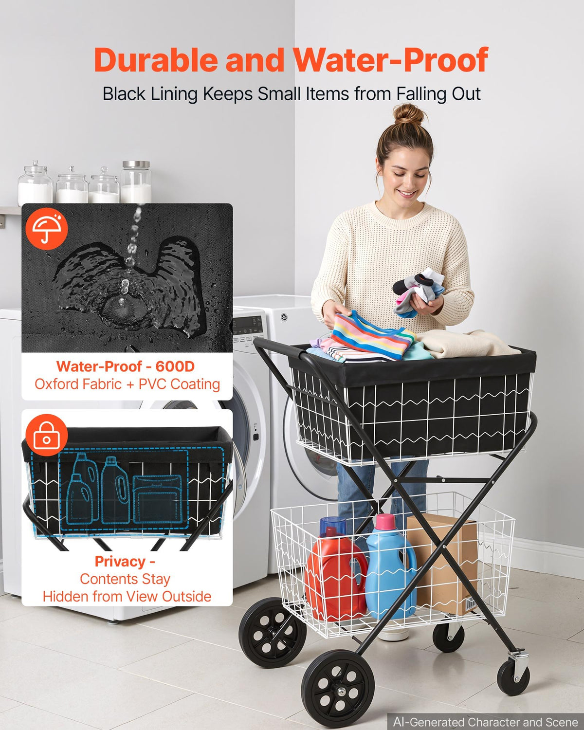 VEVOR Shopping Cart 2-Tier with Wheels Foldable for Grocery 40 kg Capacity, Heavy Duty Utility Cart with 2 Detachable Storage Baskets, 360° Rolling Swivel Wheels, for Groceries, Warehouse, Supermarket