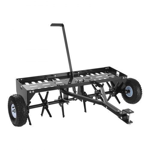 VEVOR Tow Behind Plug Aerator, 40 in Lawn Core Aerator Tool Universal Hitch, 120lbs Weight Capacity, Heavy Duty  & Rust-Resistant, Pull Behind Spike Aerators with Tray for Farmland & Garden Tractors
