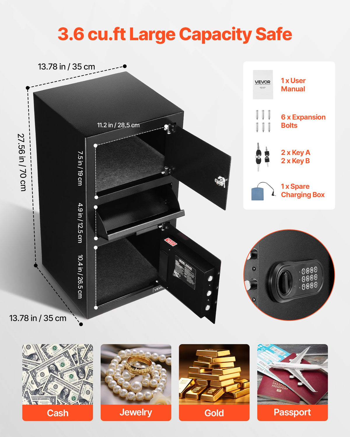 VEVOR 3.6 Cubic Feet Drop Safe