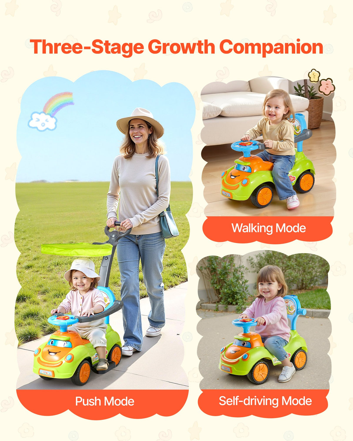 VEVOR Ride On Push Car, Push Car for Toddler 19 to 36 Months, Around Buggy with Guardrails, Handle & Under-seat Storage, 25 kg Load Capacity, Foot-to-Floor Walker for Boys Girls, Green