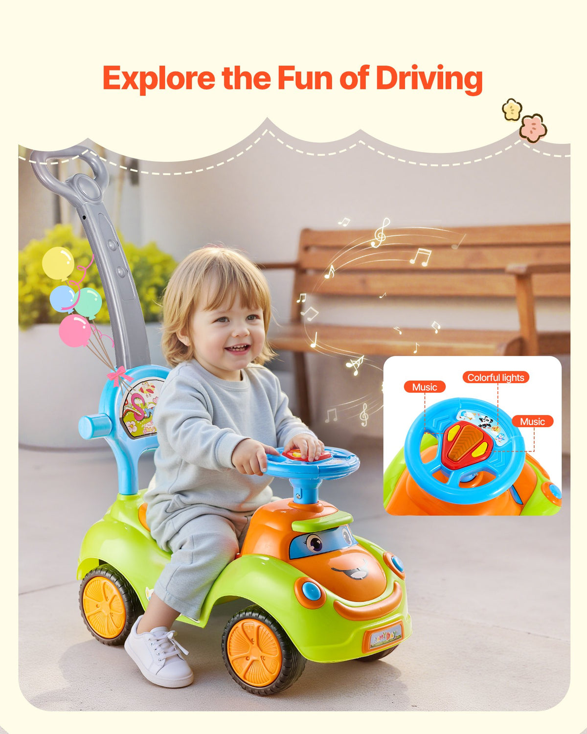 VEVOR Ride On Push Car, Push Car for Toddler 19 to 36 Months, Around Buggy with Guardrails, Handle & Under-seat Storage, 25 kg Load Capacity, Foot-to-Floor Walker for Boys Girls, Green
