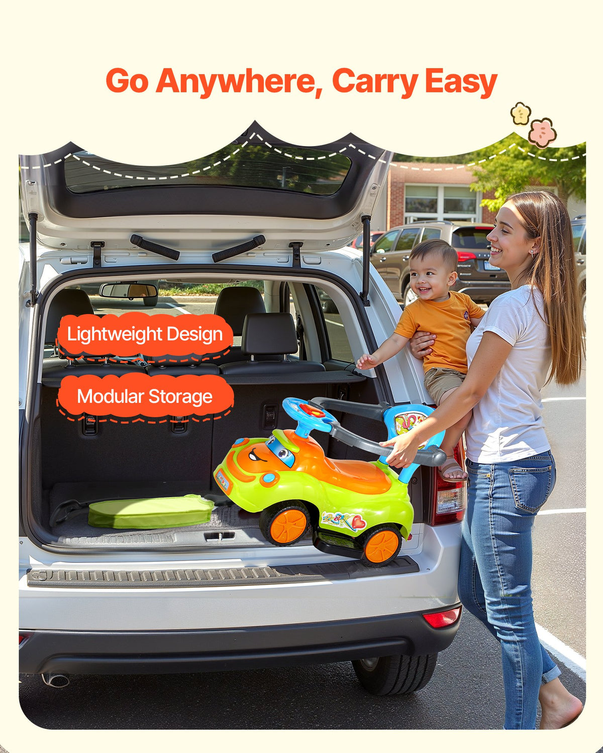 VEVOR Ride On Push Car, Push Car for Toddler 19 to 36 Months, Around Buggy with Guardrails, Handle & Under-seat Storage, 25 kg Load Capacity, Foot-to-Floor Walker for Boys Girls, Green