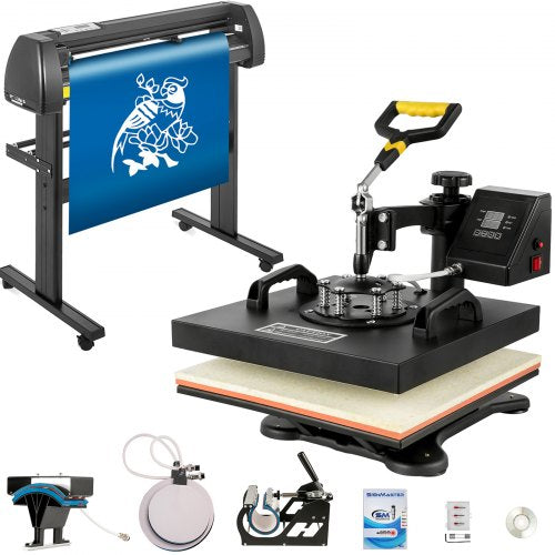 Digital Clamshell 15" X 15" (38 X 38cm) Heat Transfer Press + 28 inch Vinyl Cutter Machine Kit Software