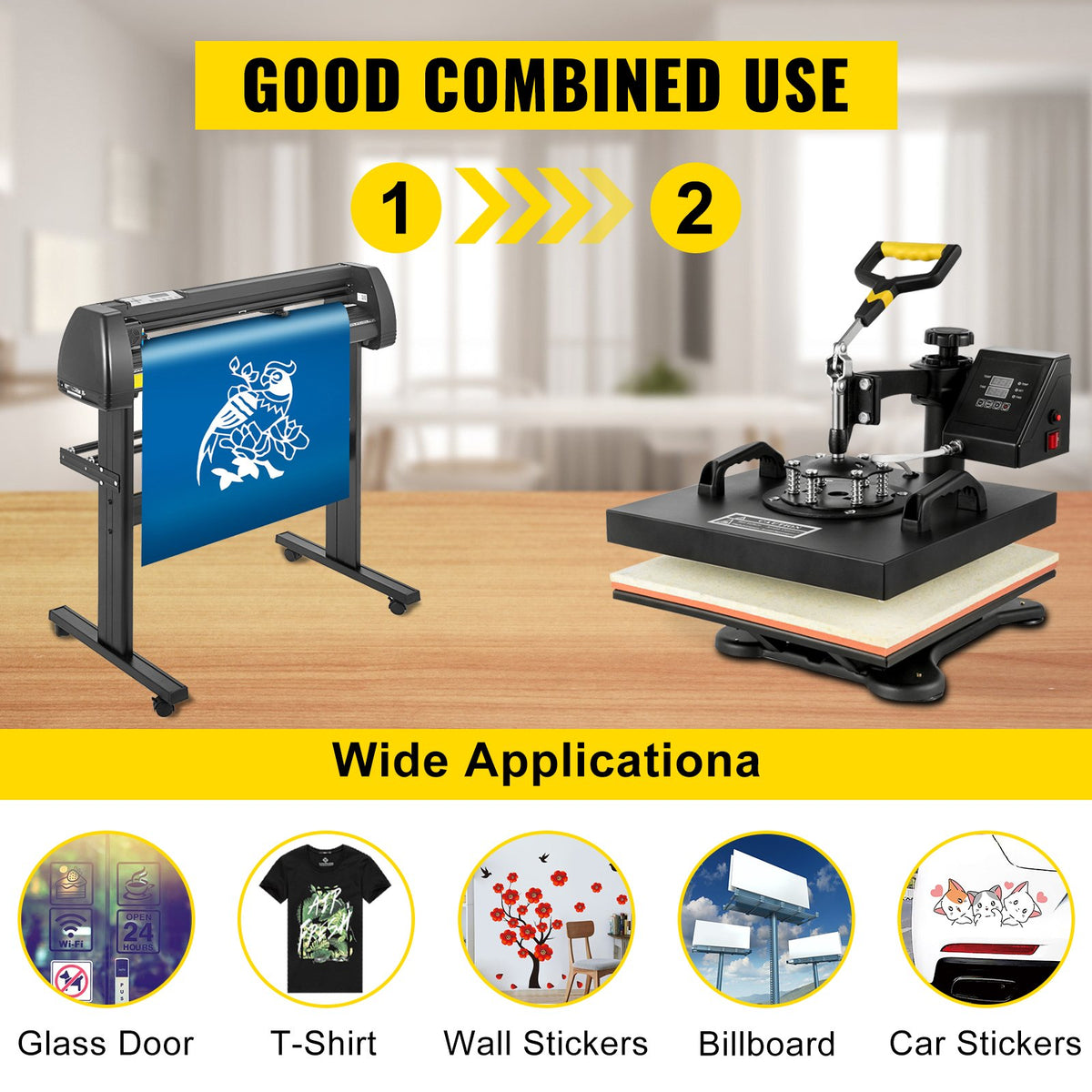 Digital Clamshell 15"x15" (38 X 38cm) Heat Transfer Press + 34 Inch Vinyl Cutter Machine Kit Software