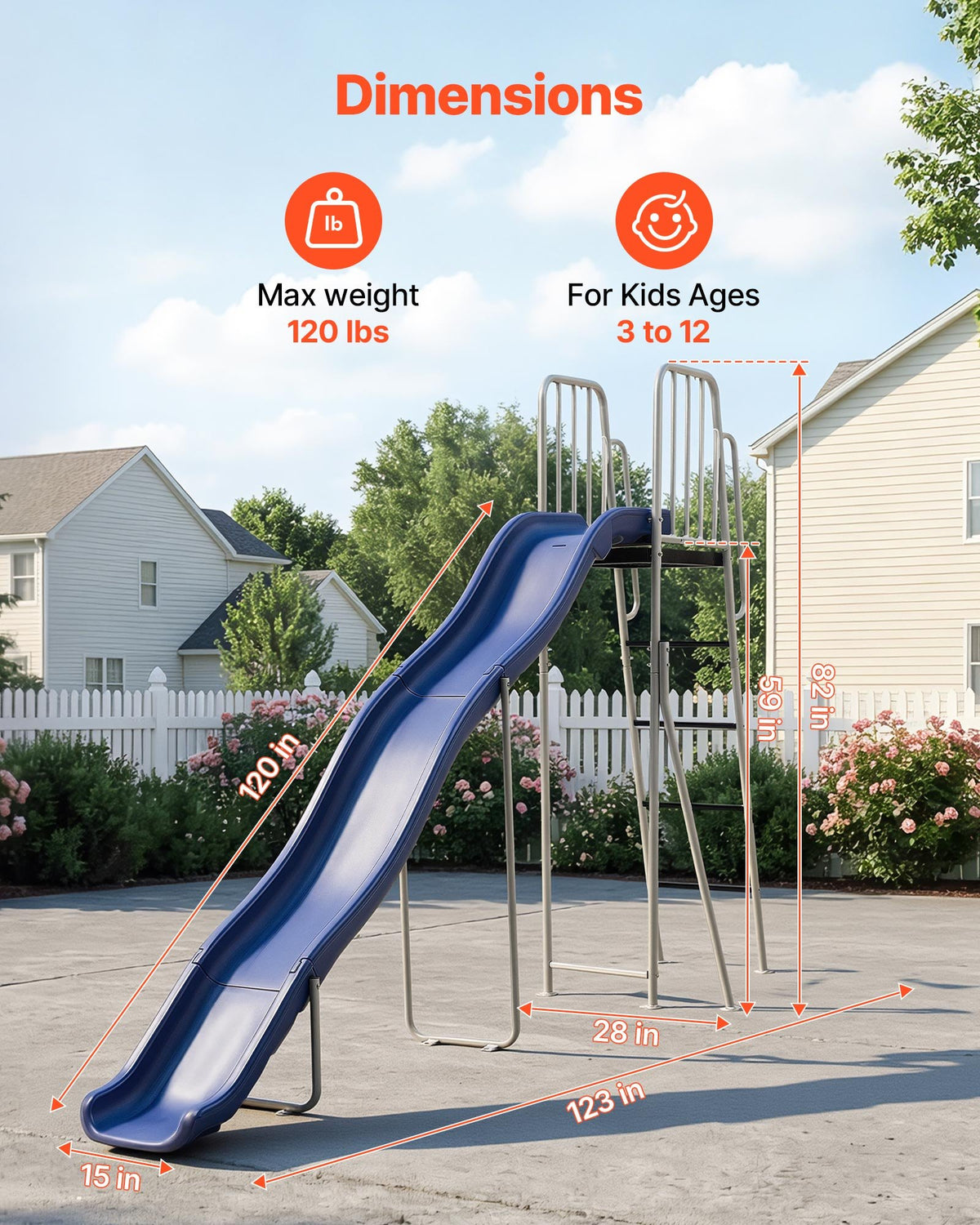 VEVOR Water Slide, Big 305cm Outdoor Waterslide for Kids, Free Standing Pool Slide with Built in Adjustable Sprinkler and Climbing Ladder, Metal Plastic Playground Equipment, Platform for Backyard Fun