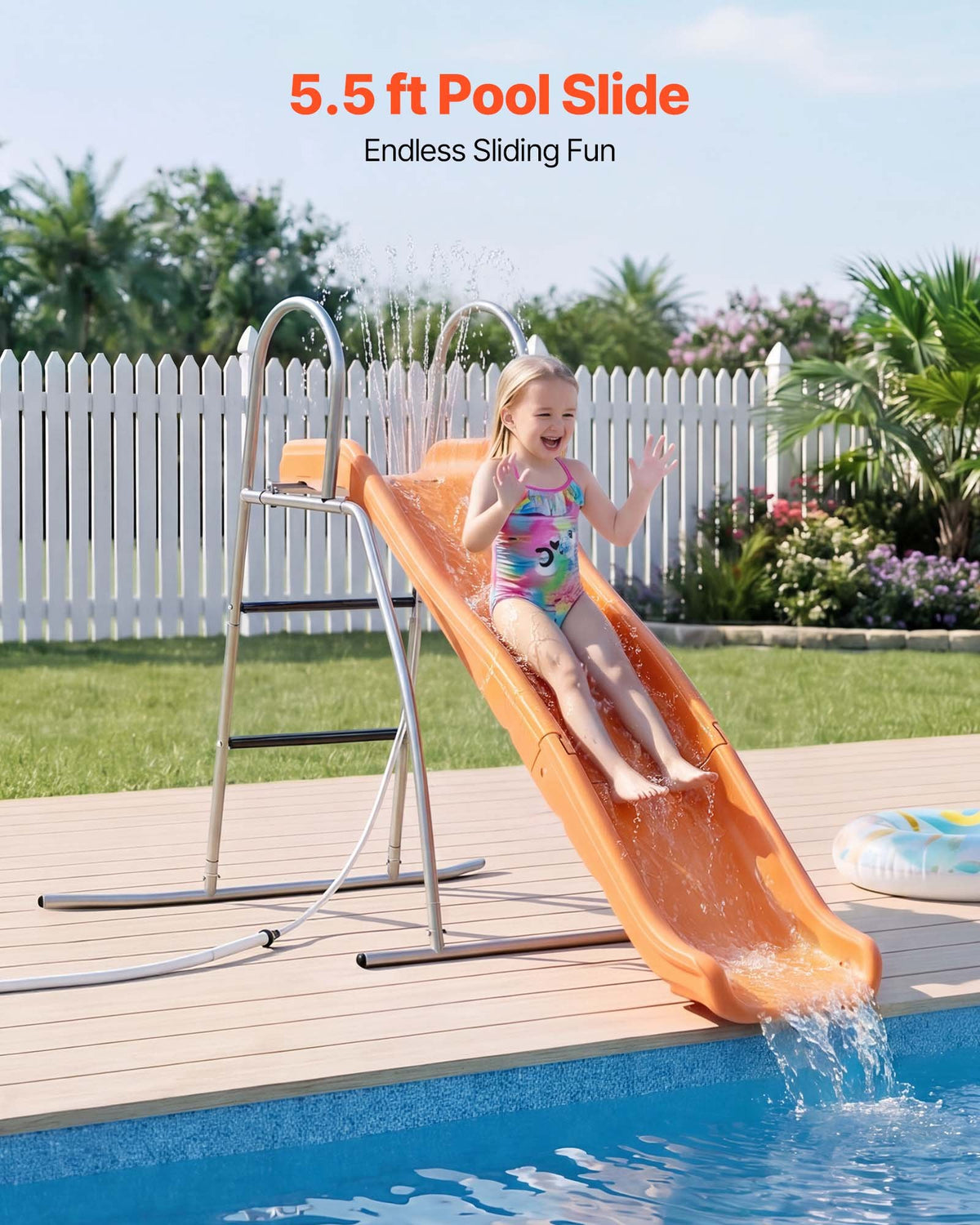 VEVOR Water Slide, 165 cm Outdoor Waterslide for Kids, Free Standing Pool Wave Slide with Ground Tarp, Built in Adjustable Sprinkler, Metal Plastic Playground Equipment, Platform for Backyard Fun