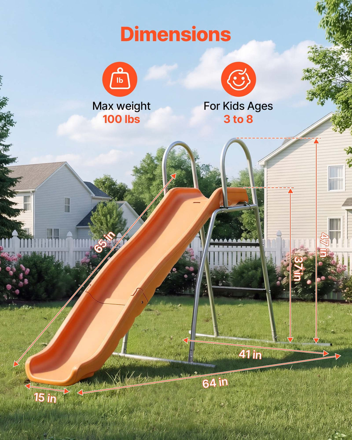 VEVOR Water Slide, 165 cm Outdoor Waterslide for Kids, Free Standing Pool Wave Slide with Ground Tarp, Built in Adjustable Sprinkler, Metal Plastic Playground Equipment, Platform for Backyard Fun