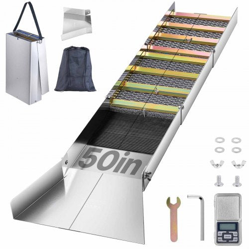 VEVOR Folding Aluminum Alloy Sluice Box, Compact 50\" Sluice Boxes for Gold, Lightweight Gold Sluice Equipment, Portable Sluice Boxes with Miner\'s Moss, River, Creek, Gold Panning, Prospecting, Dredg