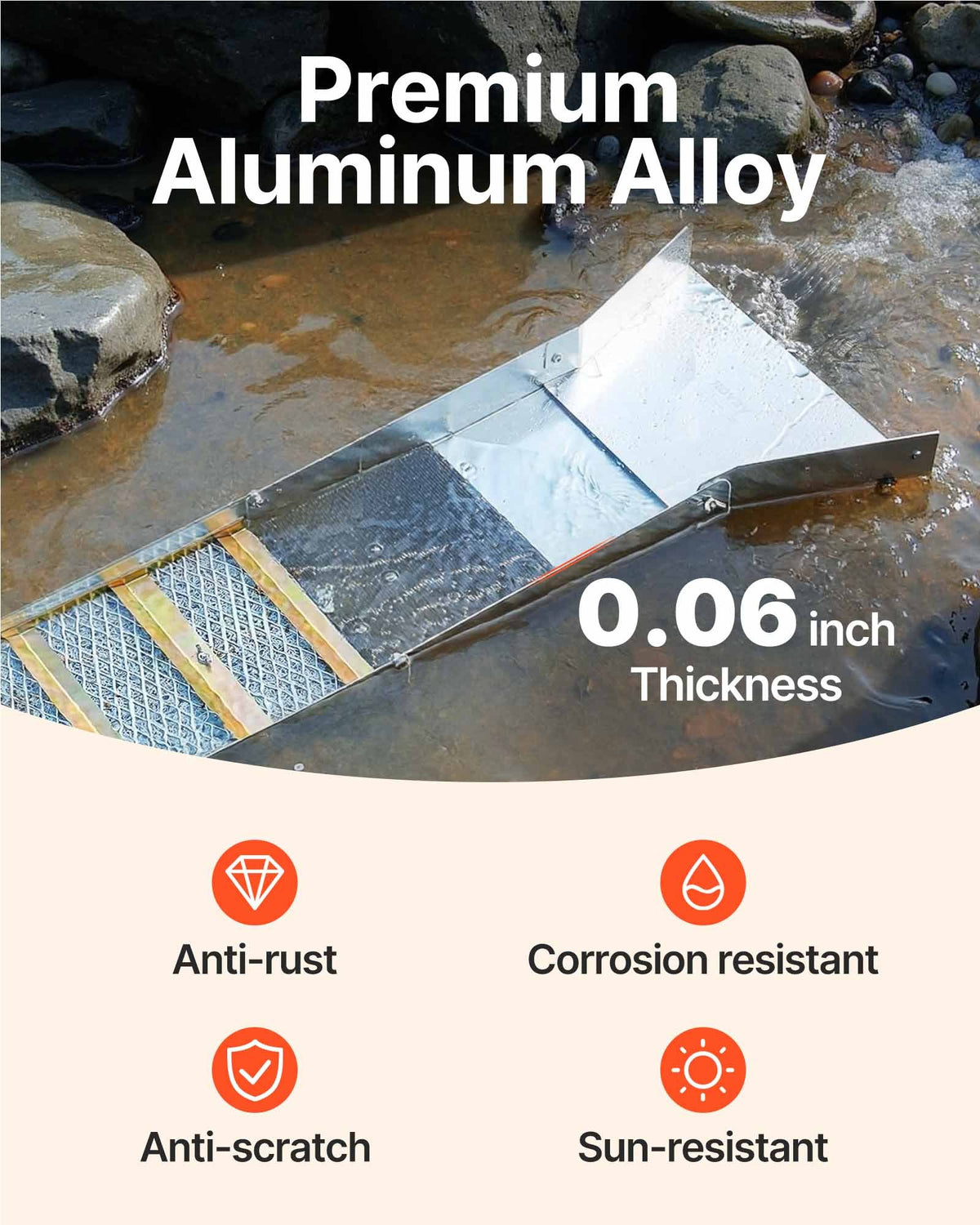 VEVOR Folding Aluminum Alloy Sluice Box, Compact 50\" Sluice Boxes for Gold, Lightweight Gold Sluice Equipment, Portable Sluice Boxes with Miner\'s Moss, River, Creek, Gold Panning, Prospecting, Dredg
