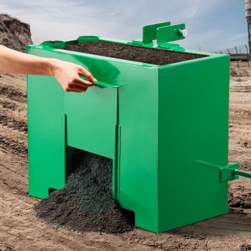 VEVOR Ballast Box, 3-Point Category 1 Tractor Ballast of 363 kg Capacity, with Standard 55 mm Hitch Receiver, Heavy-Duty Steel 0.09 m³ Large Volume Durable Loader Attachment with Sliding Door, Green