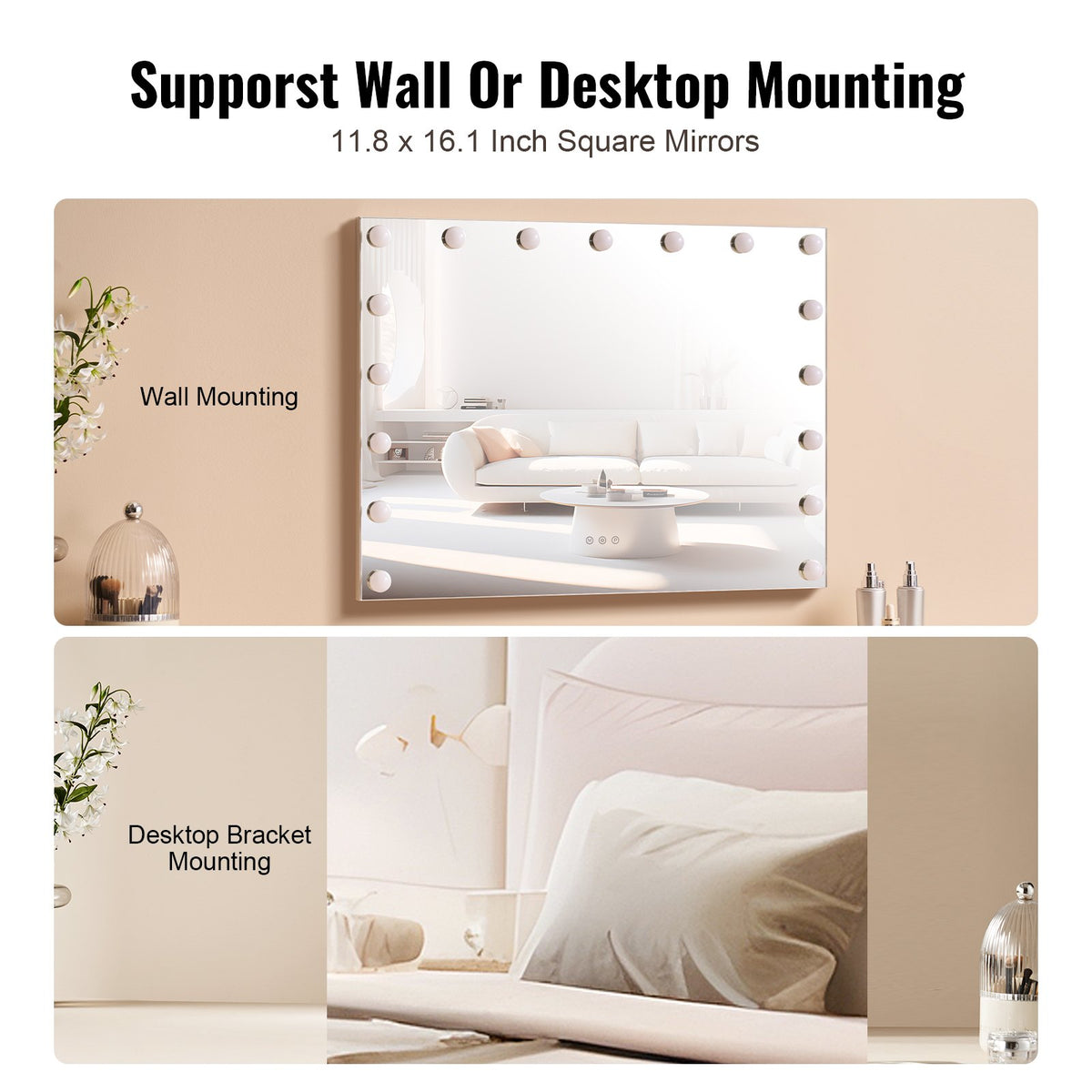VEVOR Hollywood Vanity Mirror With Lights w/ USB Type C Desktop Wallmount 59.9 cm