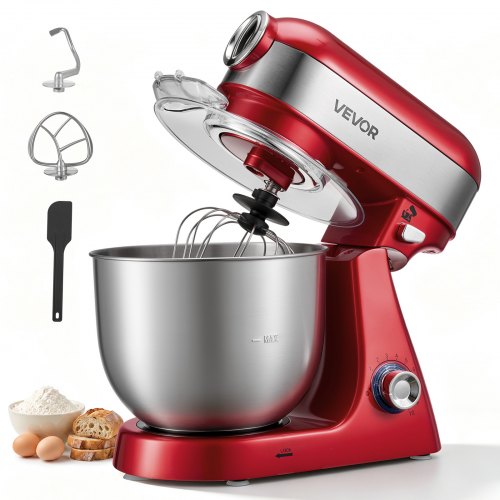 VEVOR 5L Tilt Head Stand Mixer 1000W Electric Dough Mixer, 10 Speeds Food Kitchen Mixer with Stainless Steel Bowl, Splash Guard, Dough Hook, Whisk, Beater, for Baking Mixing Whipping