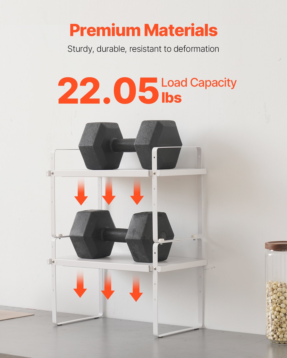 VEVOR Adjustable Kitchen Cabinet Shelf Organizer, Expandable 2 Tier Cabinet Shelf, Stackable Countertop Organizers and Storage Shelf Risers, Pantry Organizers for Kitchen Bathroom Office, White
