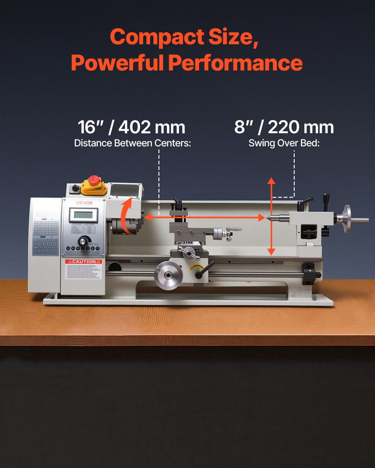 VEVOR Metal Lathe 220 x 402 mm 650W Benchtop Lathe Machine Variable Speed, 2500 RPM Max Speed with Metal Gear, Reversible Direction, 14 Metric 10 Imperial Threads, for Precision Metalworking Turning