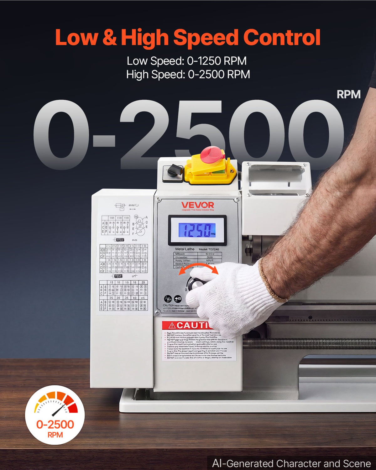 VEVOR Metal Lathe 220 x 402 mm 650W Benchtop Lathe Machine Variable Speed, 2500 RPM Max Speed with Metal Gear, Reversible Direction, 14 Metric 10 Imperial Threads, for Precision Metalworking Turning