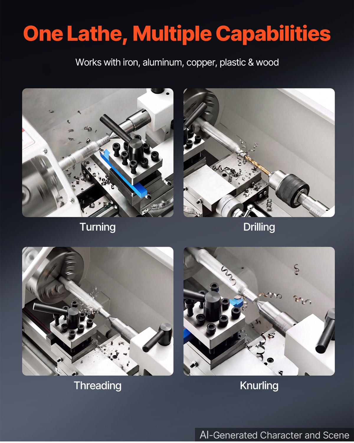 VEVOR Metal Lathe 220 x 402 mm 650W Benchtop Lathe Machine Variable Speed, 2500 RPM Max Speed with Metal Gear, Reversible Direction, 14 Metric 10 Imperial Threads, for Precision Metalworking Turning