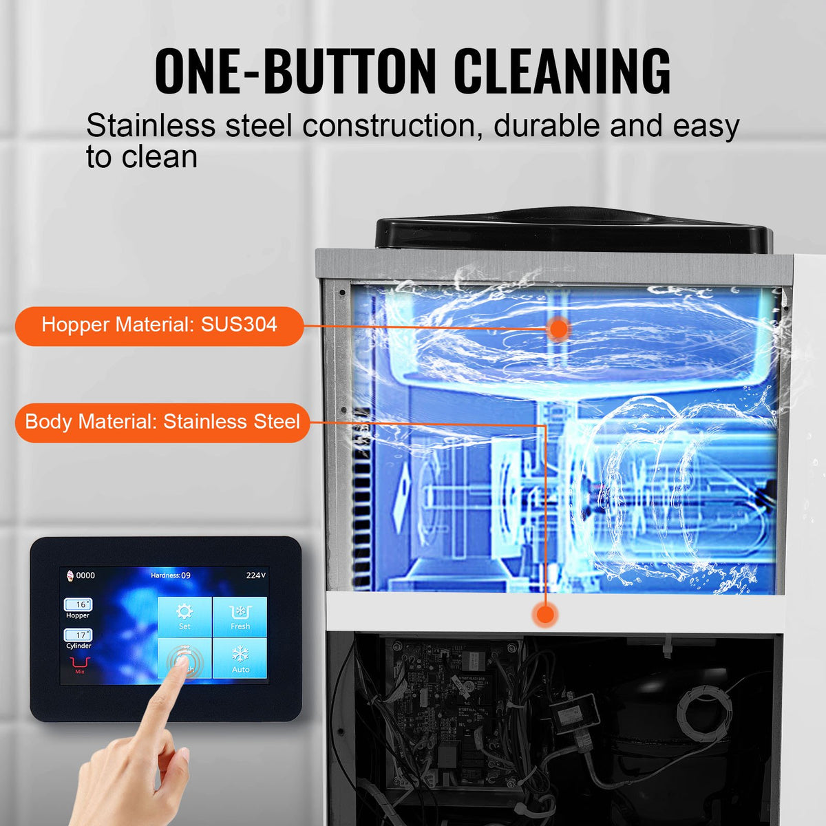 VEVOR Commercial Ice Cream Machine, 10L/H Yield, 900W Single Flavor Countertop Soft Serve Ice Cream Maker, 4L Hopper 1.6L Cylinder, Touch Screen Auto Clean Pre-cooling, for Restaurant Snack Bar