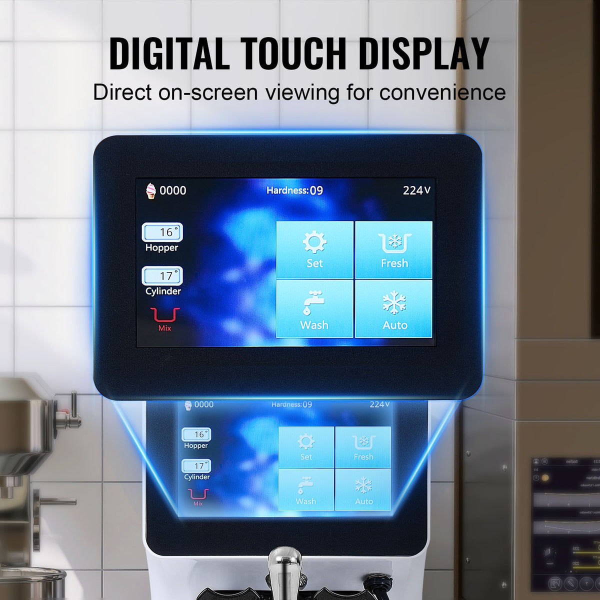 VEVOR Commercial Ice Cream Machine, 10L/H Yield, 900W Single Flavor Countertop Soft Serve Ice Cream Maker, 4L Hopper 1.6L Cylinder, Touch Screen Auto Clean Pre-cooling, for Restaurant Snack Bar