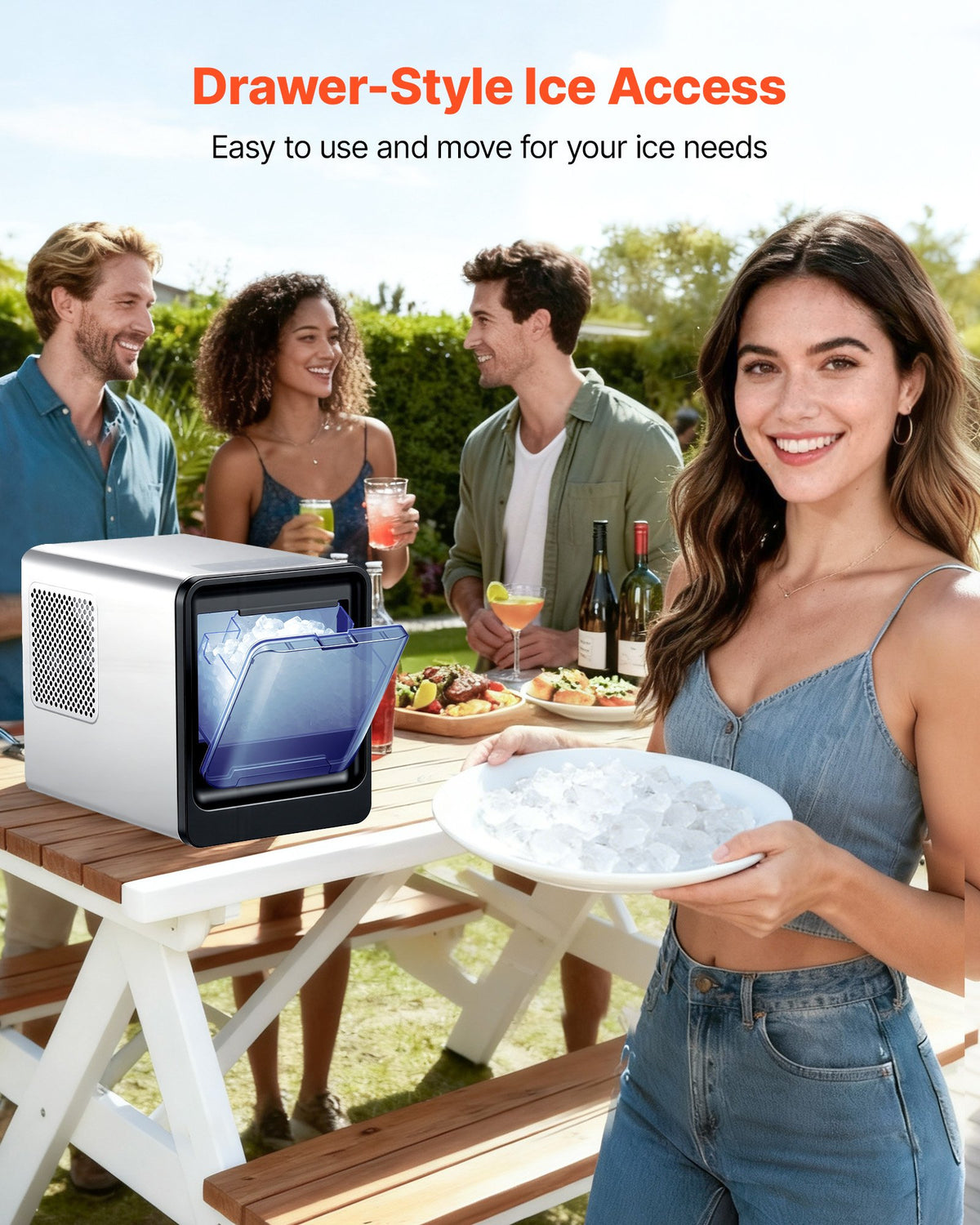 VEVOR Countertop Ice Maker, 15 kg per Day, Self-Cleaning Portable Machine with Scoop, Drawer-Style Ice Access, Nugget Ice-Making Machine with Chewable Ices for Home, Kitchen, Office, Bar & Party