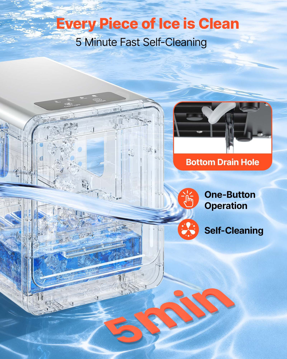 VEVOR Countertop Ice Maker, 15 kg per Day, Self-Cleaning Portable Machine with Scoop, Drawer-Style Ice Access, Nugget Ice-Making Machine with Chewable Ices for Home, Kitchen, Office, Bar & Party