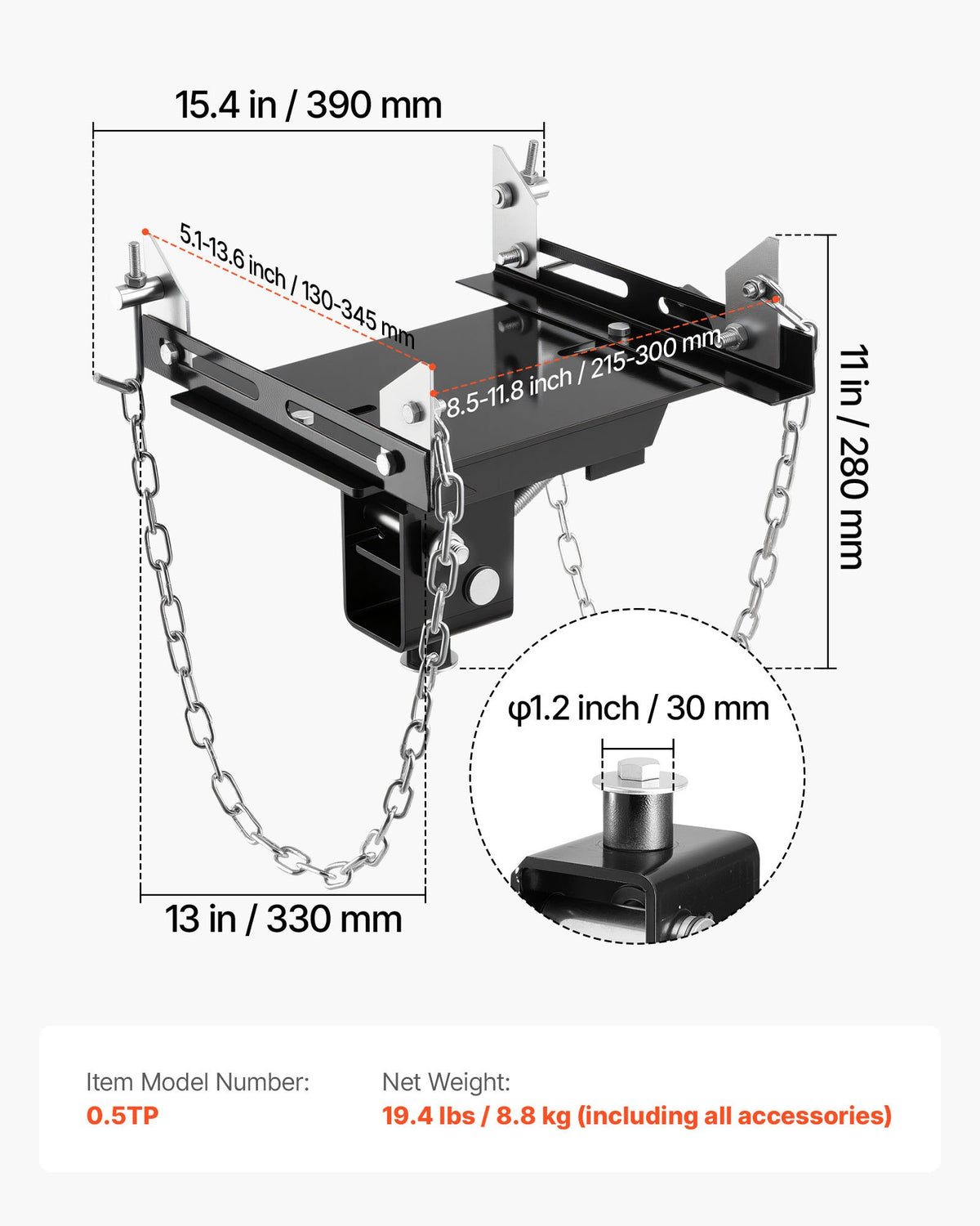 VEVOR Transmission Jack Adapter, 1100 lbs / 0.5 Ton Load Capacity Automotive Transmission Lift Adapter, Heavy-Duty Steel, for Floor Jack with 30.48 mm Detachable Saddle Shaft, for Garage, Repair Shop