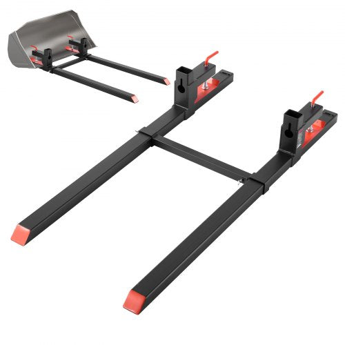 VEVOR Pallet Forks, 907 kg Clamp on Pallet Forks, 149 cm Total Length Heavy-Duty Tractor Fork with Adjustable Stabilizer Bar for Tractor Attachments, Loader Bucket, and Skid Steer, Black