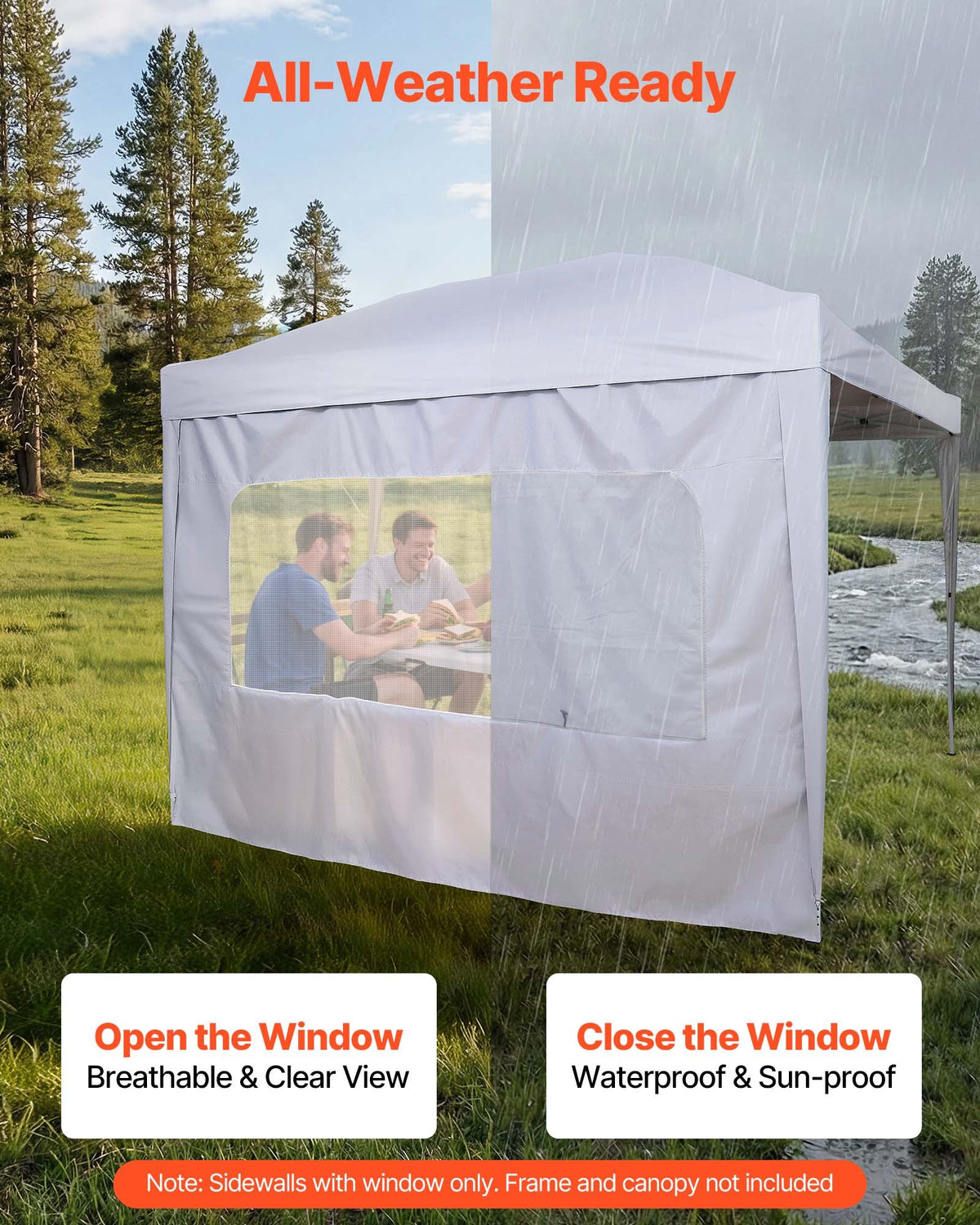 VEVOR Canopy Sidewalls, Fit for 3 x 3 m Pop Up Canopy Tent, Tent Side Walls with Waterproof and Sunlight Protection Layer for Outdoor Event Tents, Vendor Booths, Camping (4 Sidewalls Only, White)