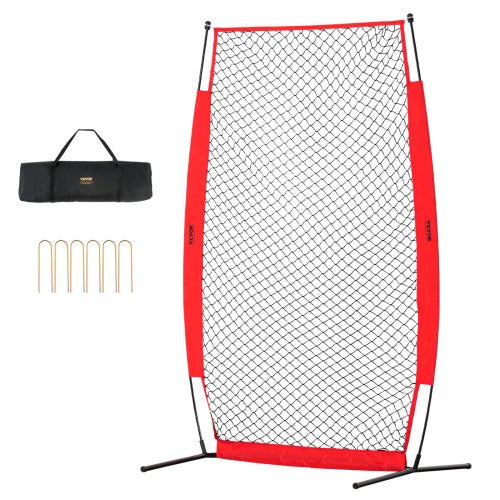 VEVOR I Screen Baseball for Batting Cage, 7x4 ft Baseball & Softball Safety Screen, Body Protector Portable Batting Screen with Carry Bag & Ground Stakes, Baseball Pitching Net for Pitchers Protection