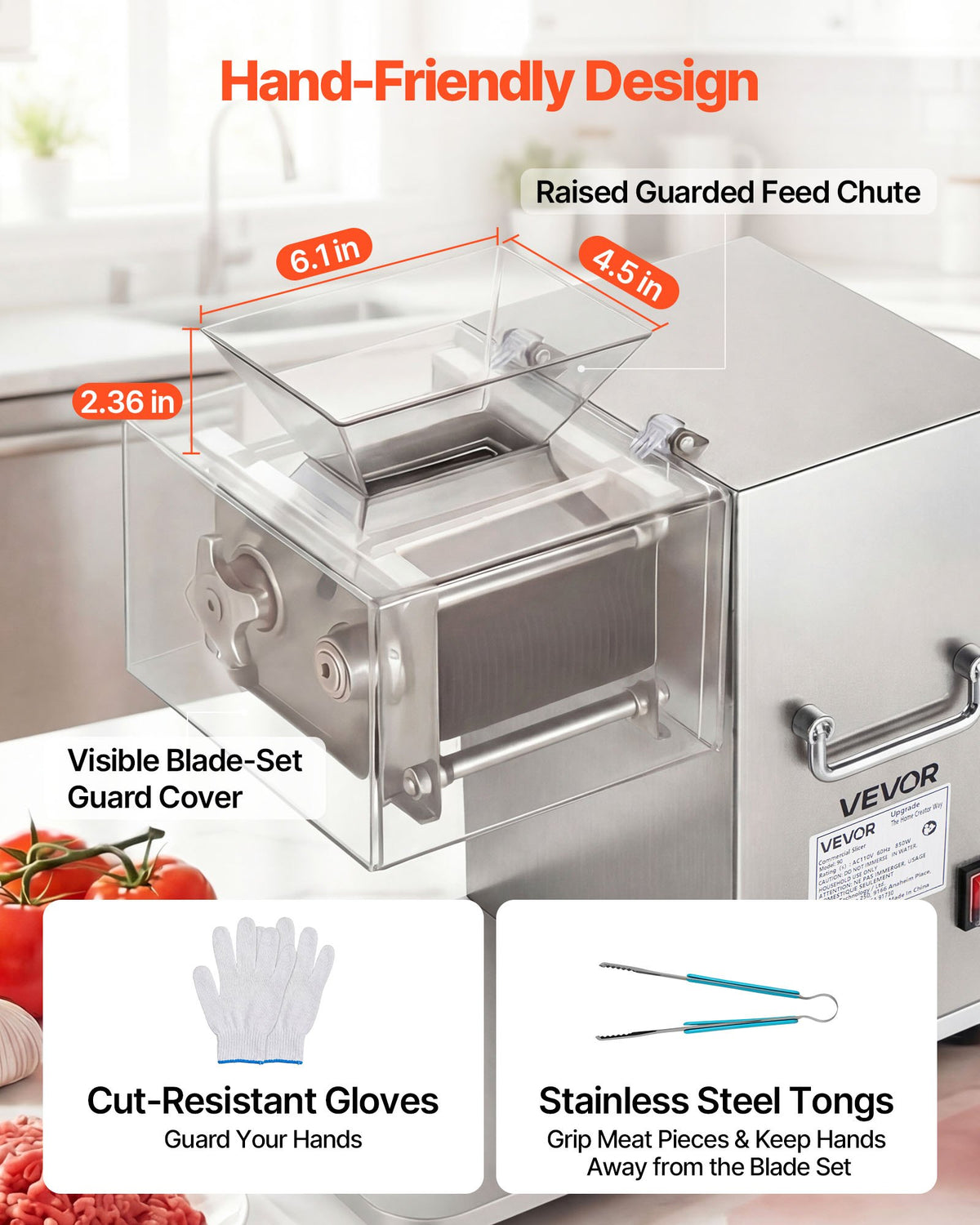 VEVOR Meat Cutting Machine, 850W Commercial Slicer, 5mm Heavy Duty Stainless Steel Blade Shredder for Boneless Meat Soft Vegetables, Electric Food Slicers for Kitchen Restaurant Supermarket