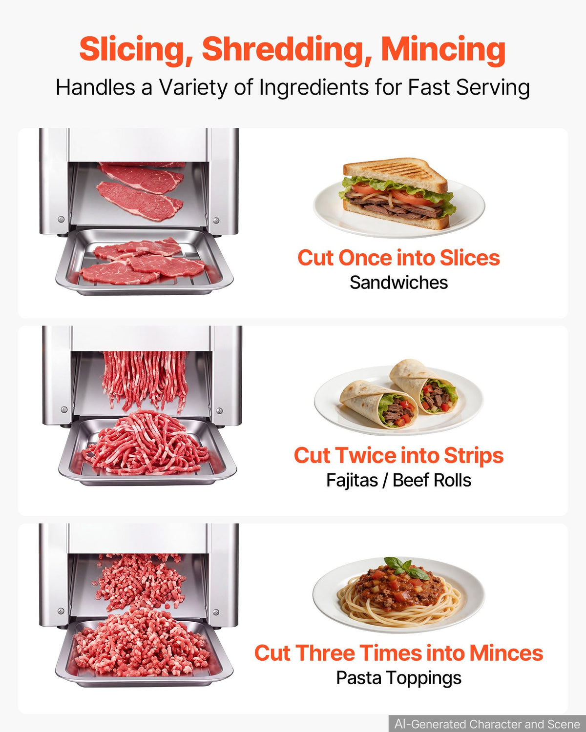 VEVOR Meat Cutter Machine, 550W Meat Slicer, 350 lb/h Commercial Meat Cutting Machine, Stainless Steel, 3.5 mm Thickness, Electric Food Cutting Slicer for Home Kitchen, Restaurant, Supermarket