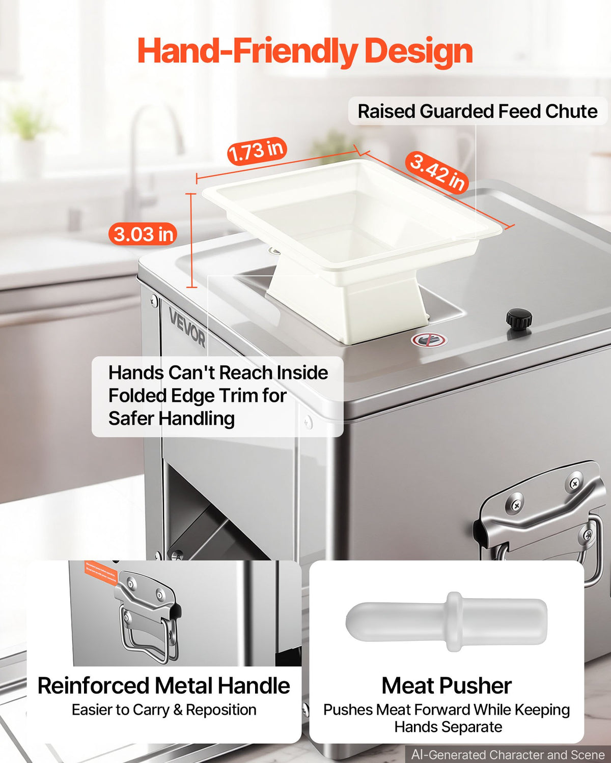 VEVOR Meat Cutter Machine, 550W Meat Slicer, 350 lb/h Commercial Meat Cutting Machine, Stainless Steel, 3.5 mm Thickness, Electric Food Cutting Slicer for Home Kitchen, Restaurant, Supermarket