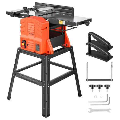 VEVOR Benchtop Planer and Jointer Combo, 254 mm, 2.4 HP 8000 RPM Bench Top Wood Jointer with Stand, 2-Blade Straight Cutterhead, Cast Aluminum Table, 0-3 mm Adjustable Depth, for Woodworking DIY