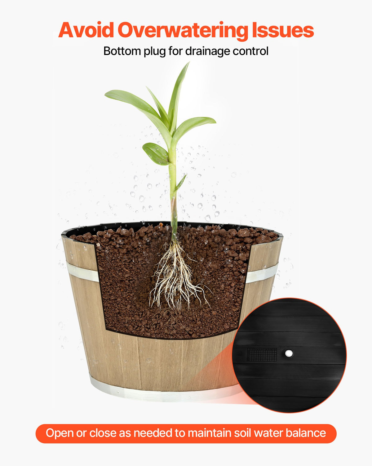 VEVOR Plant Pots, 4 Pack 300 mm Whiskey Barrel Planters with Drainage Holes, Large Outside Plastic Decoration Flower Pot Imitation Wine Barrel Design for Indoor & Outdoor Garden Home Plants, Brown