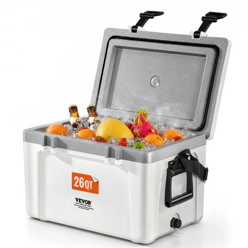 VEVOR Portable Cooler, 26 QT Hard Cooler with Ice Retention, Heavy-Duty Handles and Strap, Lightweight Rigid Material Insulated Portable Cooler, Suitable for Family Picnics and Short Trips