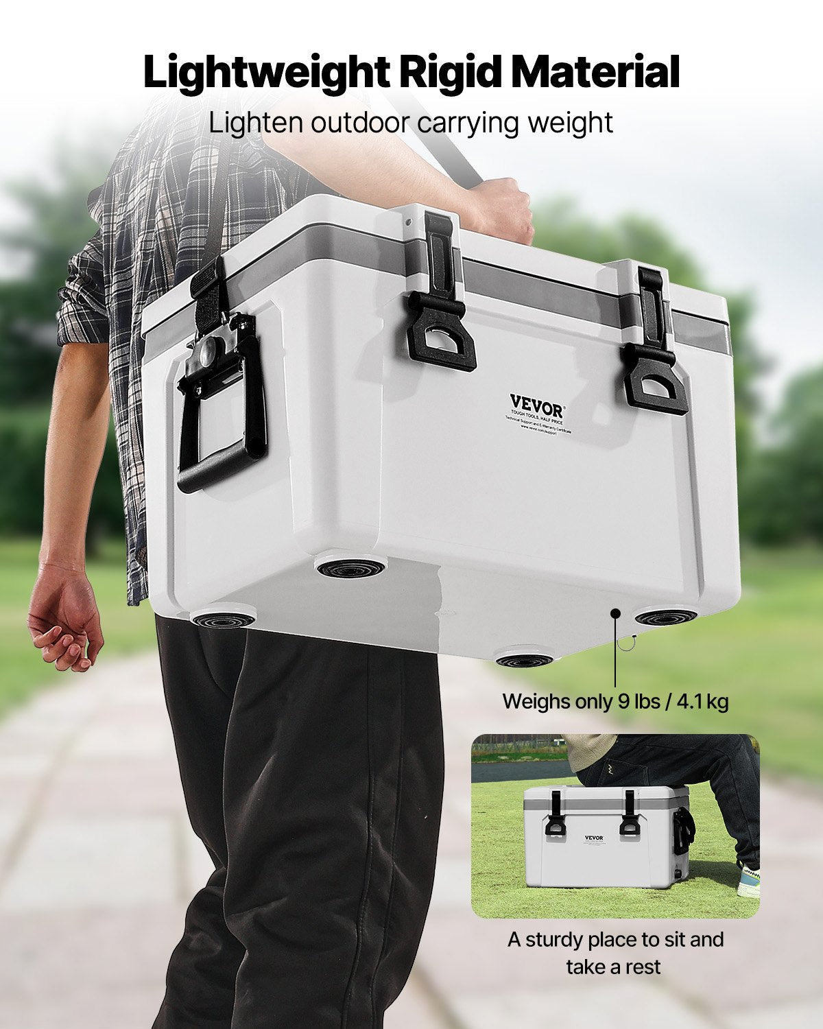 VEVOR Portable Cooler, 26 QT Hard Cooler with Ice Retention, Heavy-Duty Handles and Strap, Lightweight Rigid Material Insulated Portable Cooler, Suitable for Family Picnics and Short Trips