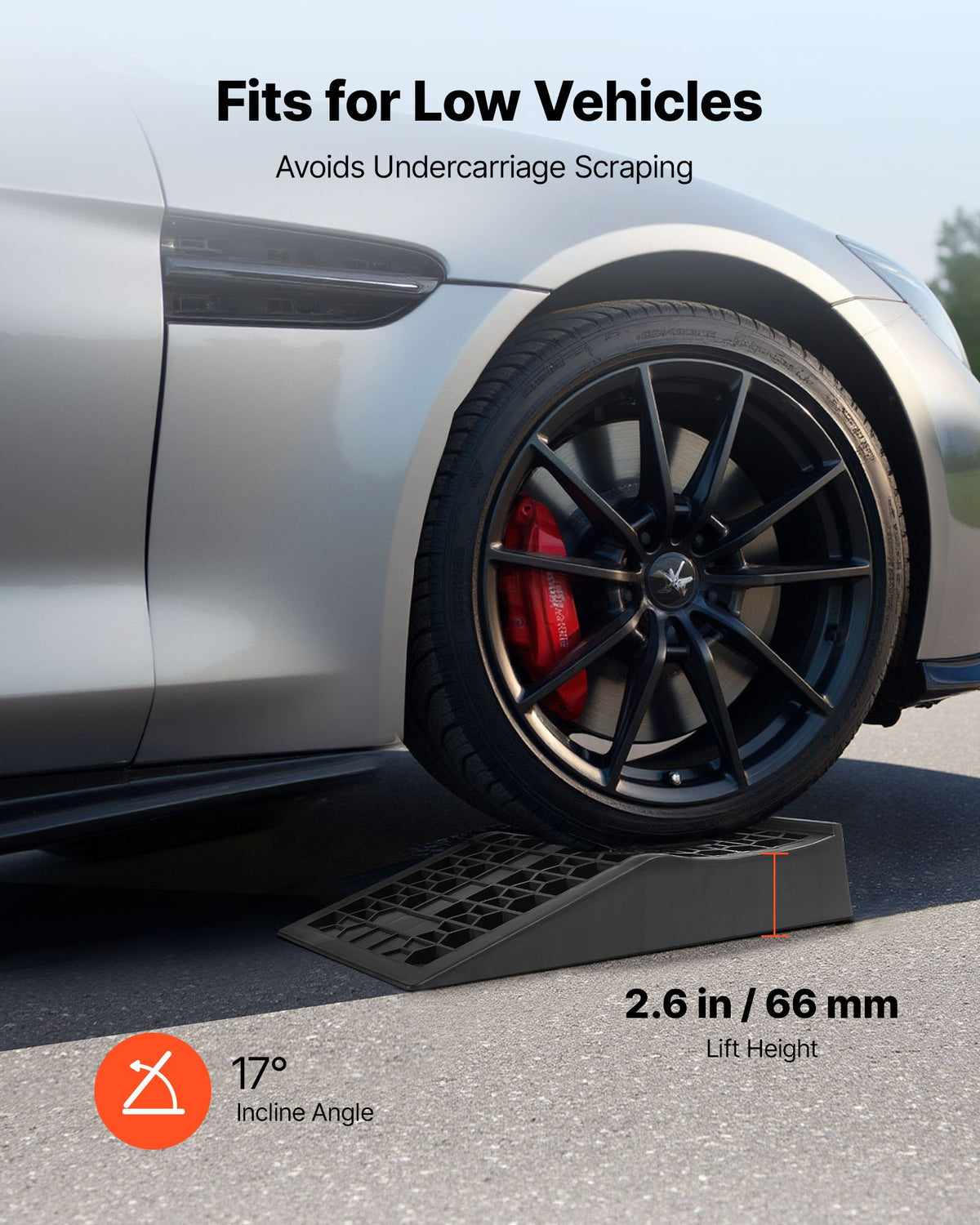 VEVOR Car Ramps, 2 PCS 9072 kg GVW Capacity, 66 mm Lift Height, Portable Low Profile Car Service Ramps for Home Garage Maintenance & Oil Changes, Heavy Duty for Low Chassis Vehicle & Support Jack