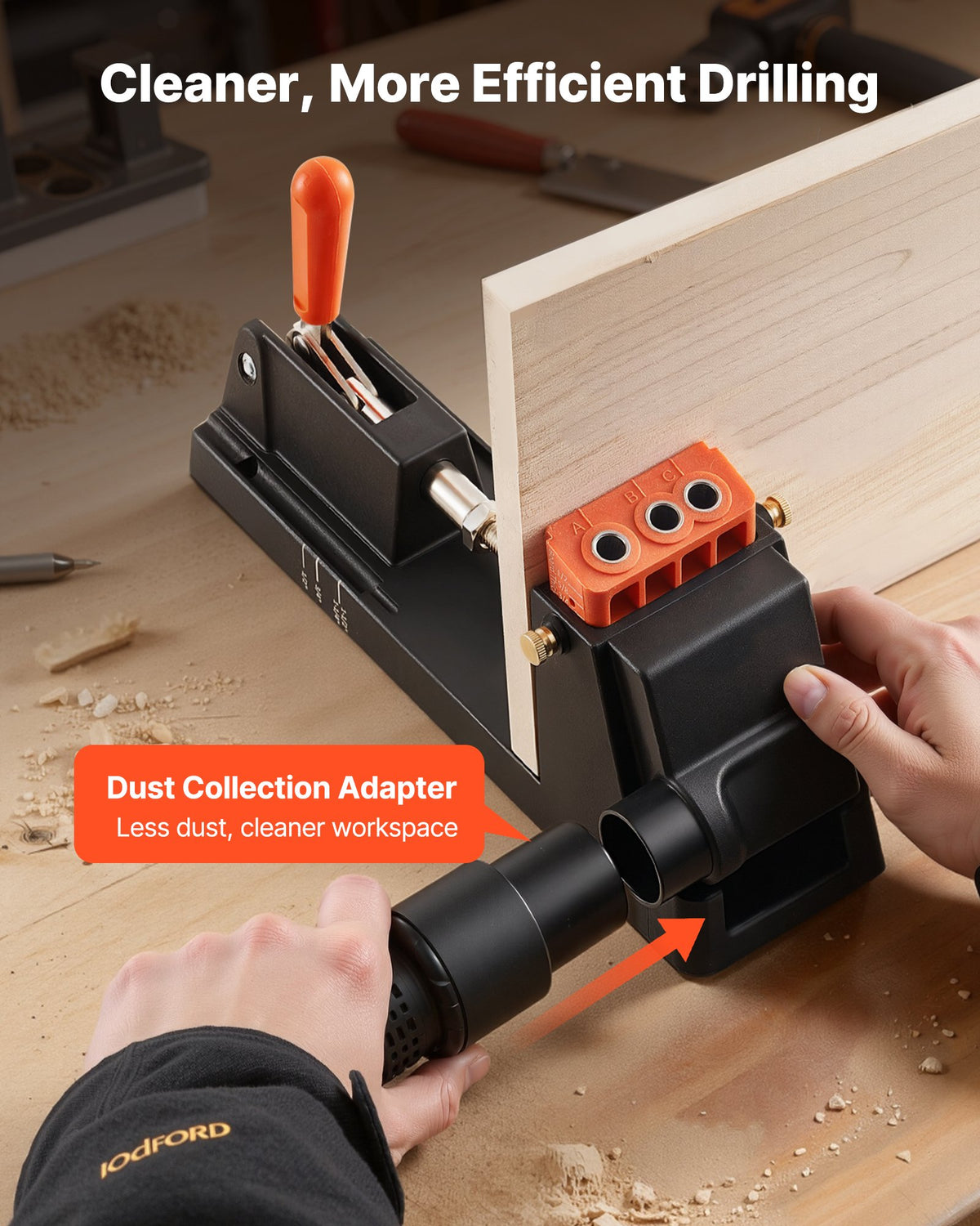 VEVOR Pocket Hole Jig Kit, 12.7 to 38.1 mm Adjustable, Lightweight Jig Pocket Hole System with Dust Collection Adapter, Detachable Guide Block, Drill Bit, Stop Collar, Easy Adjusting, for Woodworking