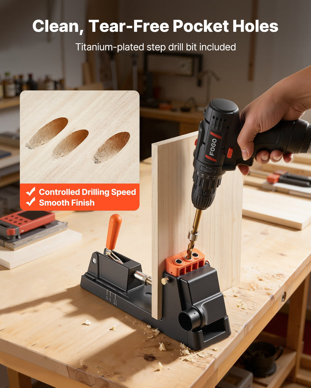 VEVOR Pocket Hole Jig Kit, 12.7 to 38.1 mm Adjustable, Lightweight Jig Pocket Hole System with Dust Collection Adapter, Detachable Guide Block, Drill Bit, Stop Collar, Easy Adjusting, for Woodworking