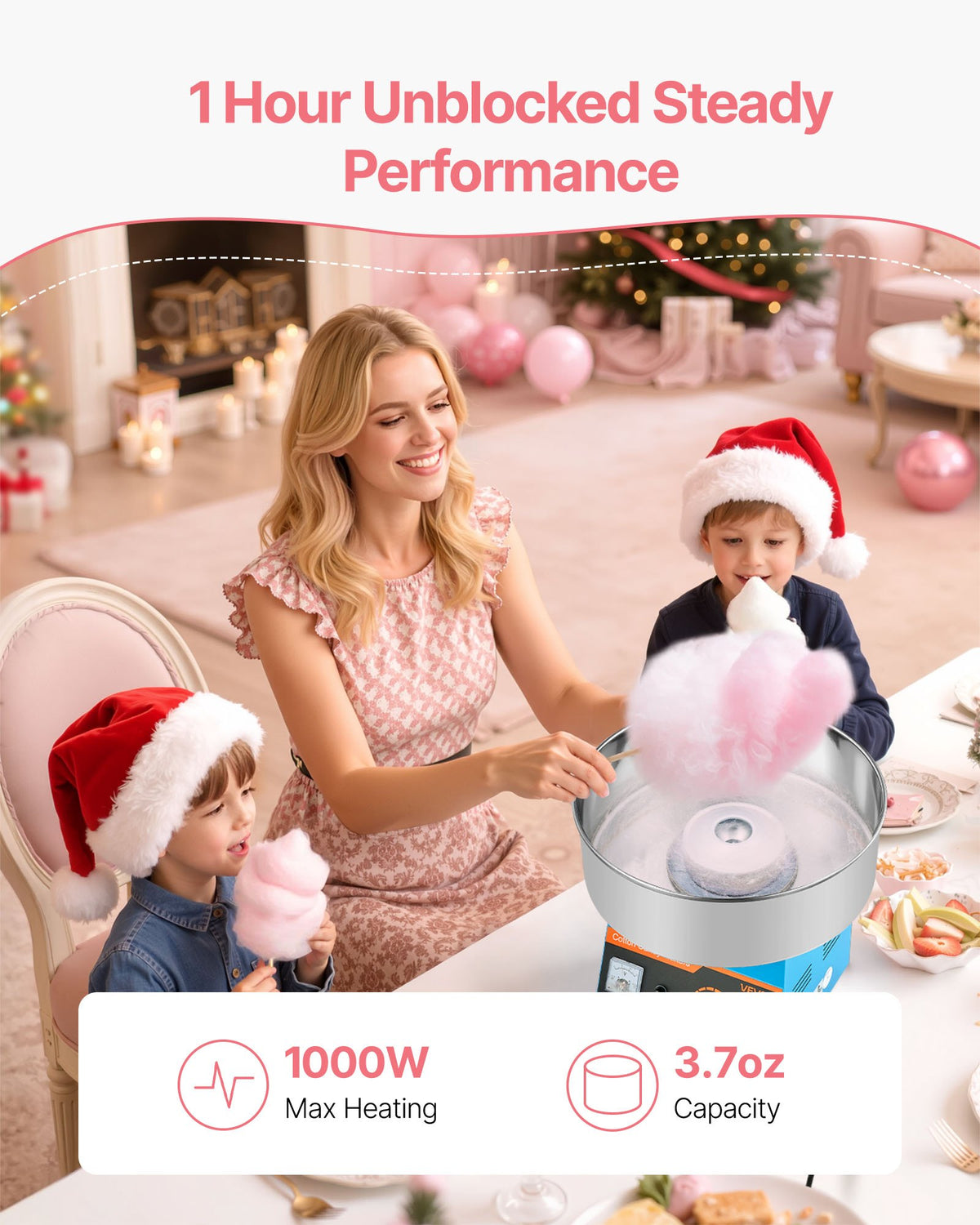 VEVOR Cotton Candy Machine Commercial, 1000W Electric Candy Floss Maker, Easy Use with 38cm Stainless Steel Bowl and Sugar Scoop, Makes Hard Candy for Home Kids Birthday, Family Party, Blue