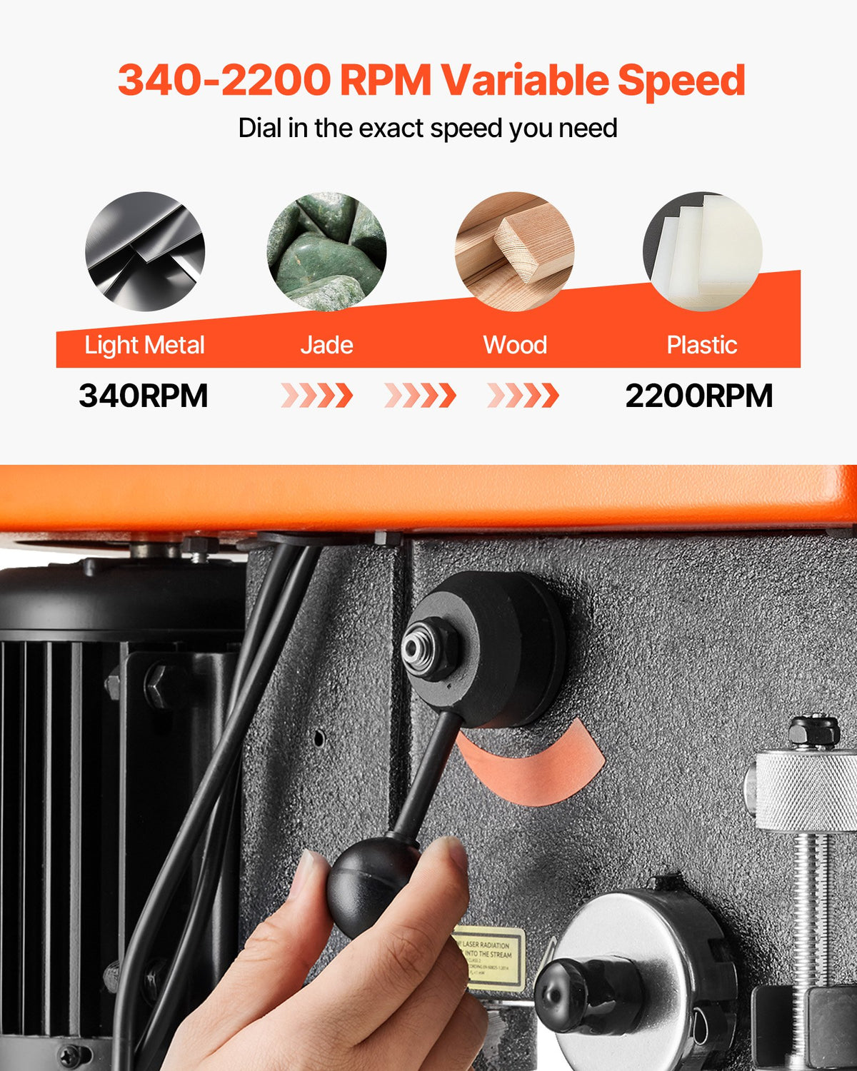 VEVOR 305 mm Benchtop Drill Press, 550W, Bench Drill Press, 340 to 2200 RPM Variable Speed, 0-45° Tilting Worktable, with Laser and LED Work Light, Tabletop Drilling Machine, for Woodworking, Metal