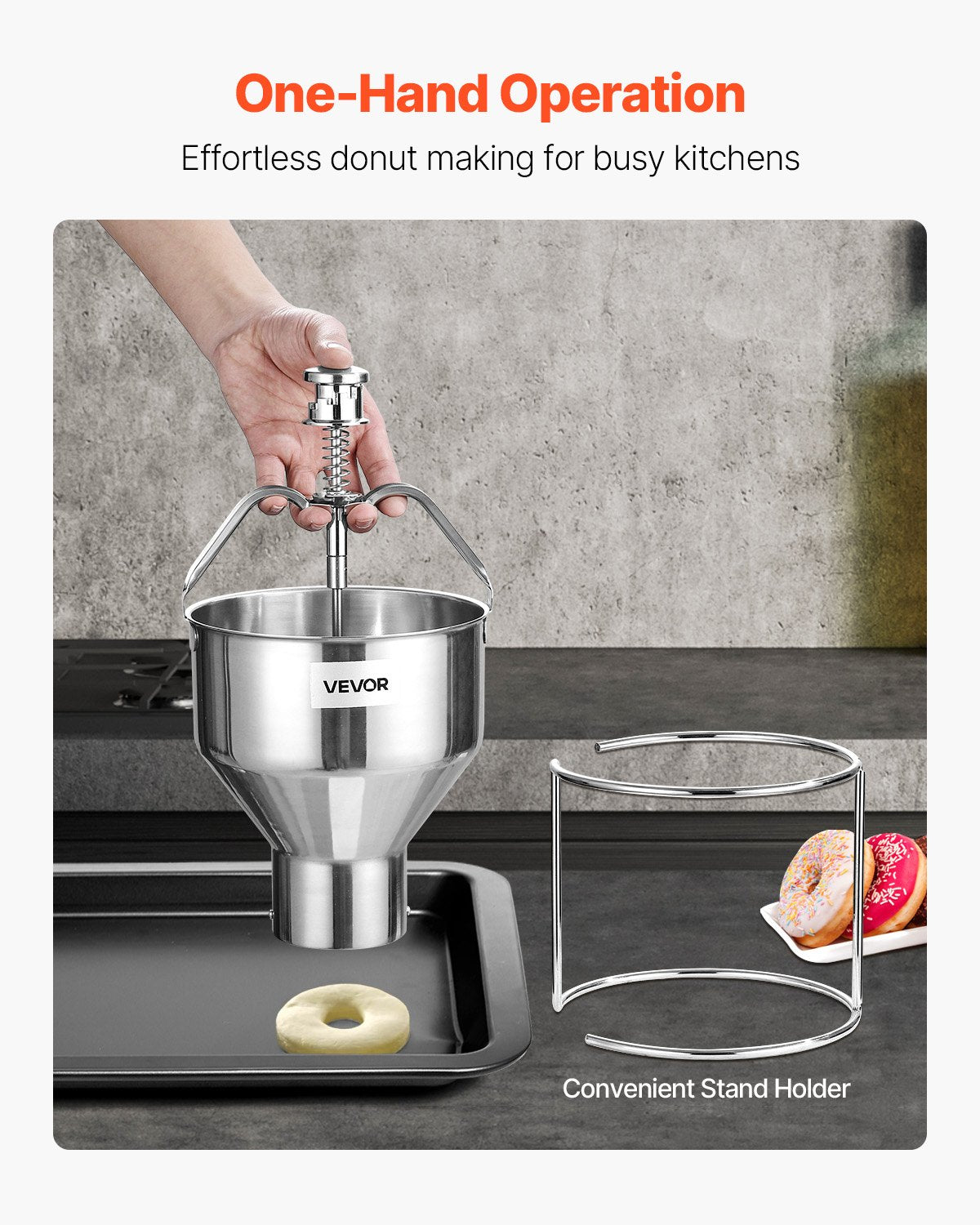 VEVOR Donut Depositor, Large Capacity Manual Donuts Dropper, 304 Stainless Steel Commercial Batter Dispenser, 6 Thicknesses Adjustment Doughnut Hopper with Stand, For Restaurant Cafe Bakery Kitchen