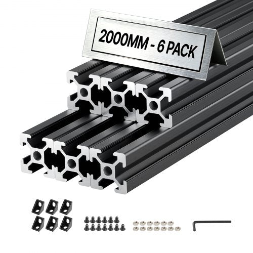 VEVOR 6PCS 2020 Aluminum Extrusion Profile, 78.74 Inch 2000 mm, T Slot European Standard Anodized Linear Rail, High-Strength Extruded Aluminum Rail, for 3D Printer Parts and CNC DIY Workbench, Black