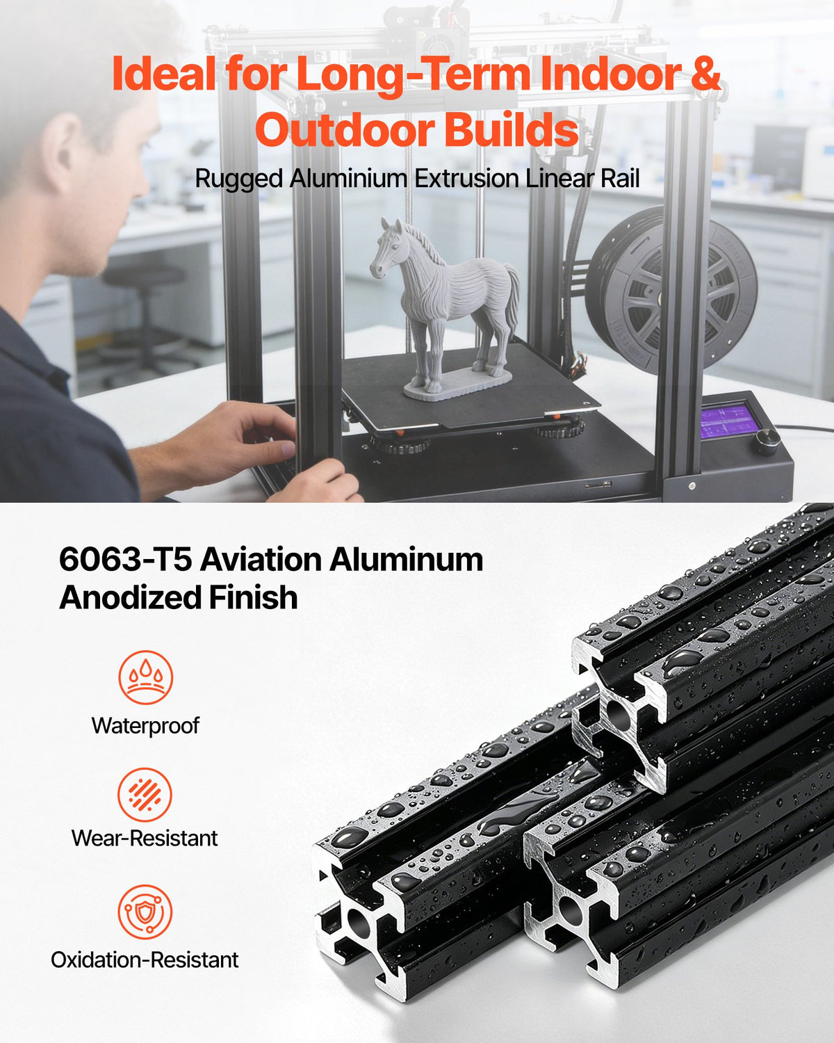 VEVOR 6PCS 2020 Aluminum Extrusion Profile, 78.74 Inch 2000 mm, T Slot European Standard Anodized Linear Rail, High-Strength Extruded Aluminum Rail, for 3D Printer Parts and CNC DIY Workbench, Black
