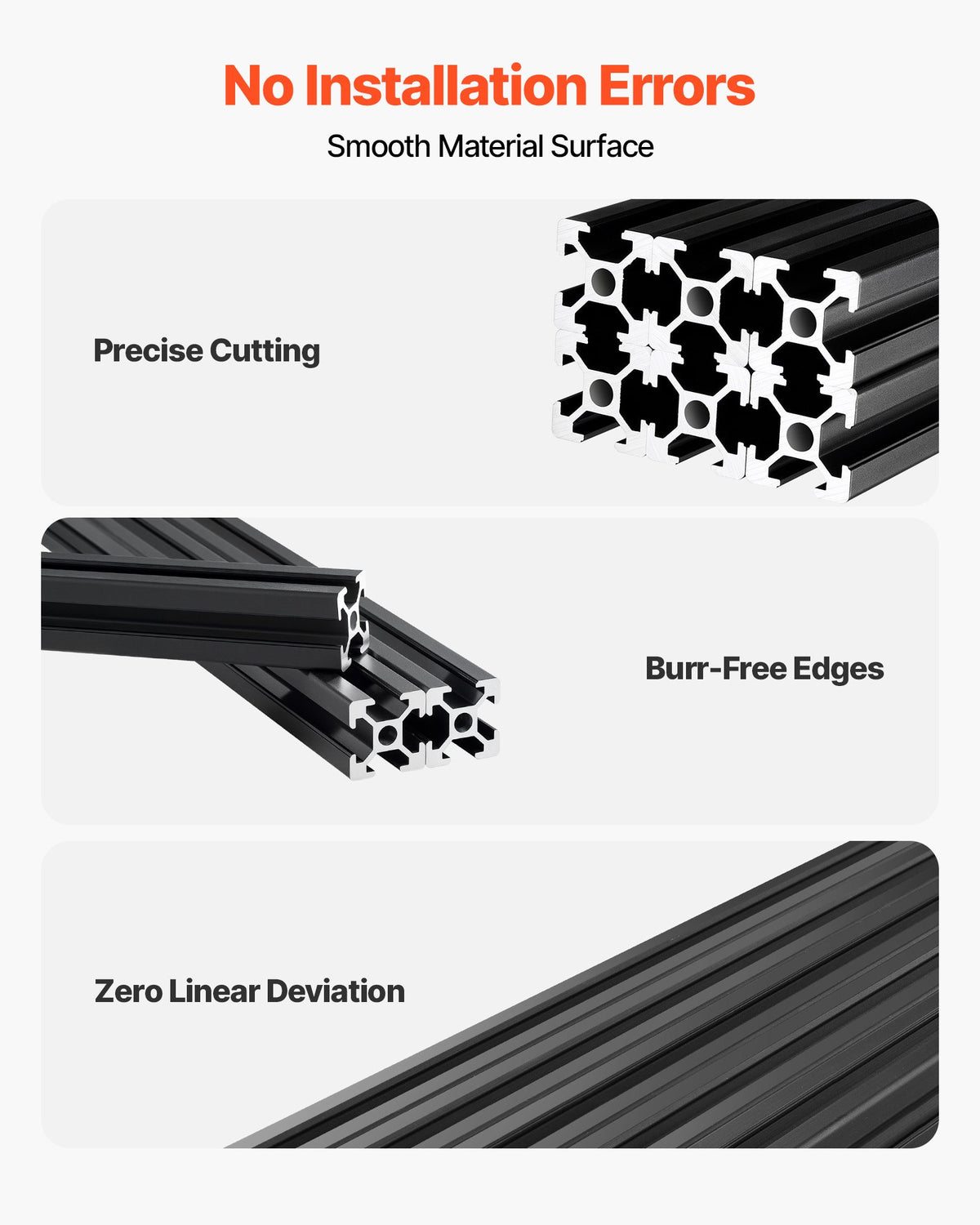 VEVOR 6PCS 2020 Aluminum Extrusion Profile, 78.74 Inch 2000 mm, T Slot European Standard Anodized Linear Rail, High-Strength Extruded Aluminum Rail, for 3D Printer Parts and CNC DIY Workbench, Black