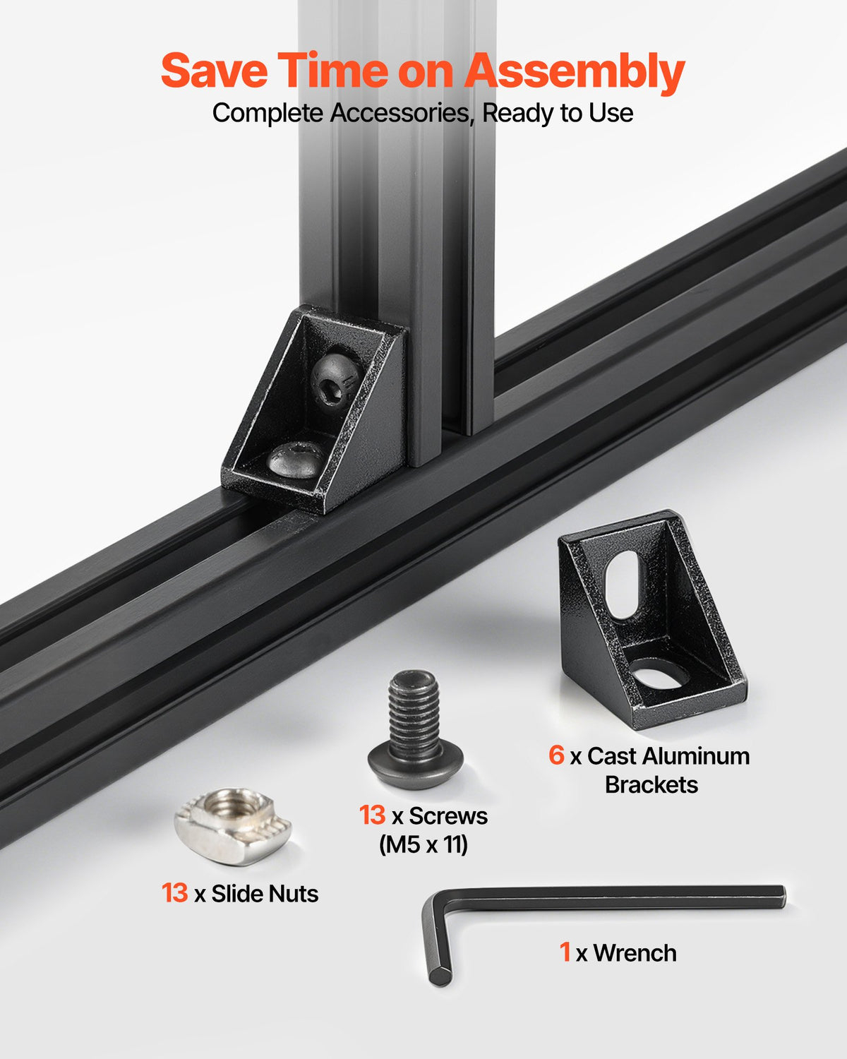 VEVOR 6PCS 2020 Aluminum Extrusion Profile, 78.74 Inch 2000 mm, T Slot European Standard Anodized Linear Rail, High-Strength Extruded Aluminum Rail, for 3D Printer Parts and CNC DIY Workbench, Black