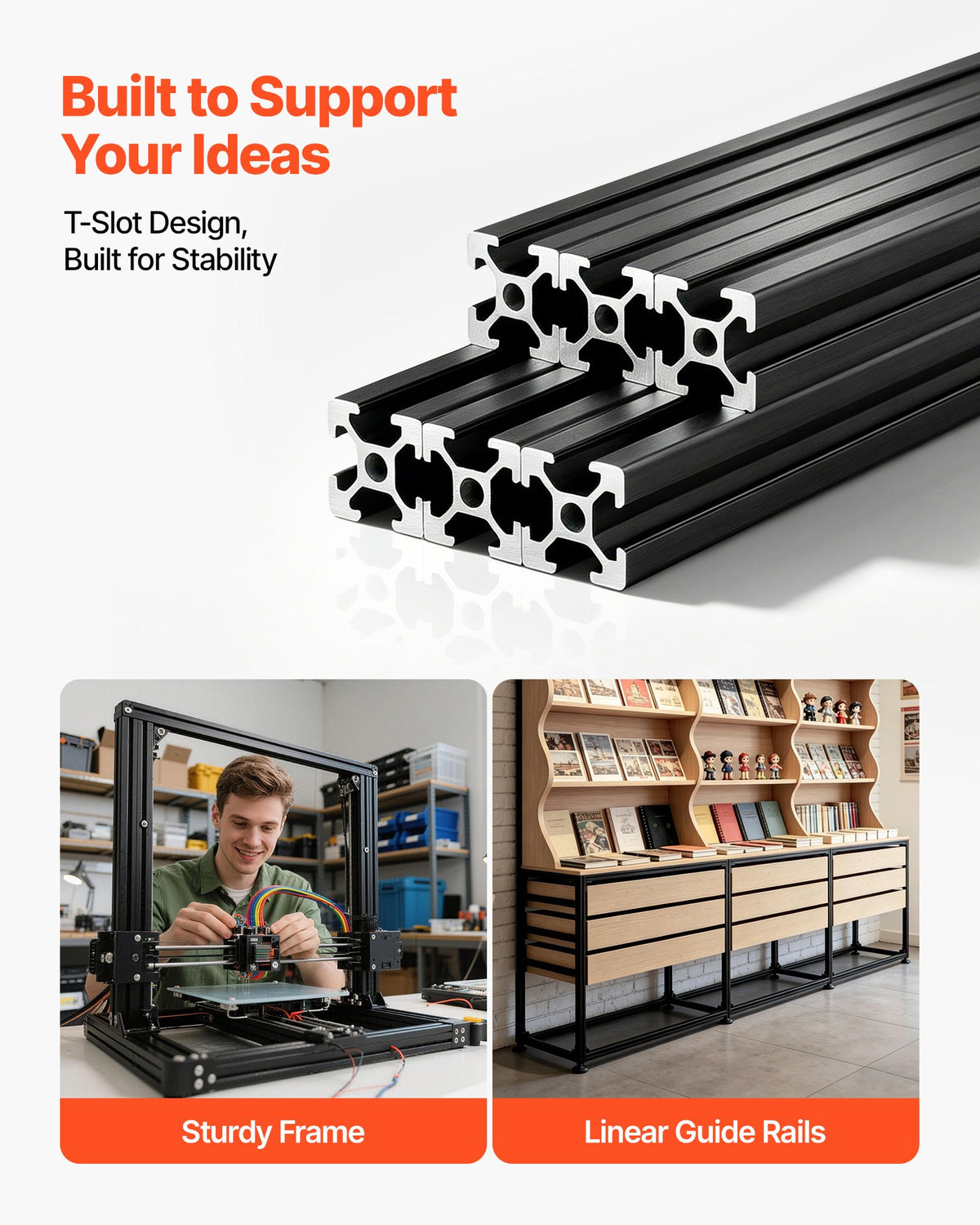VEVOR 6PCS 2020 Aluminum Extrusion Profile, 78.74 Inch 2000 mm, T Slot European Standard Anodized Linear Rail, High-Strength Extruded Aluminum Rail, for 3D Printer Parts and CNC DIY Workbench, Black