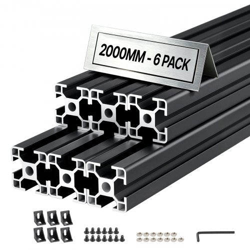 VEVOR 6PCS 3030 Aluminum Extrusion Profile, 78.74 Inch 2000 mm, T Slot European Standard Anodized Linear Rail, High-Strength Extruded Aluminum Rail, for 3D Printer Parts and CNC DIY Workbench, Black