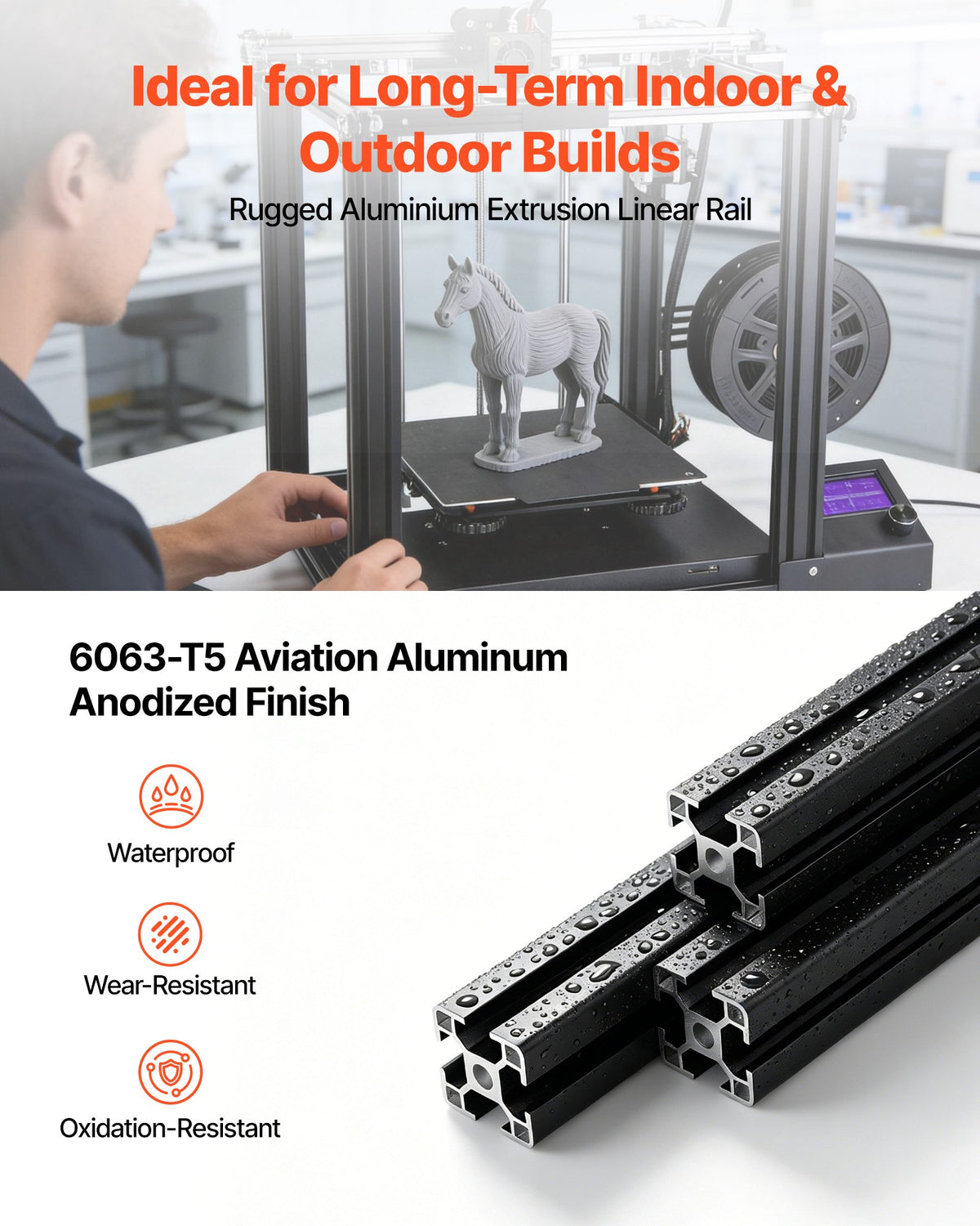 VEVOR 6PCS 3030 Aluminum Extrusion Profile, 78.74 Inch 2000 mm, T Slot European Standard Anodized Linear Rail, High-Strength Extruded Aluminum Rail, for 3D Printer Parts and CNC DIY Workbench, Black